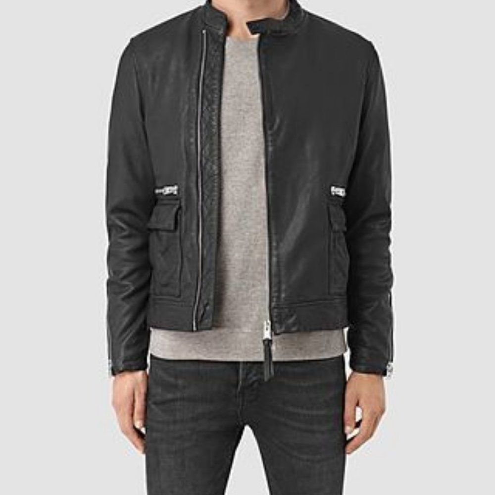 All Saints Mens Kallow Biker Leather Jacket Size XL NWOT - Picture 1 of 7